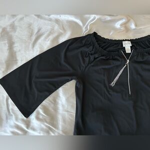 Chico's Elegant Black Top with Zipper Tassel Detail